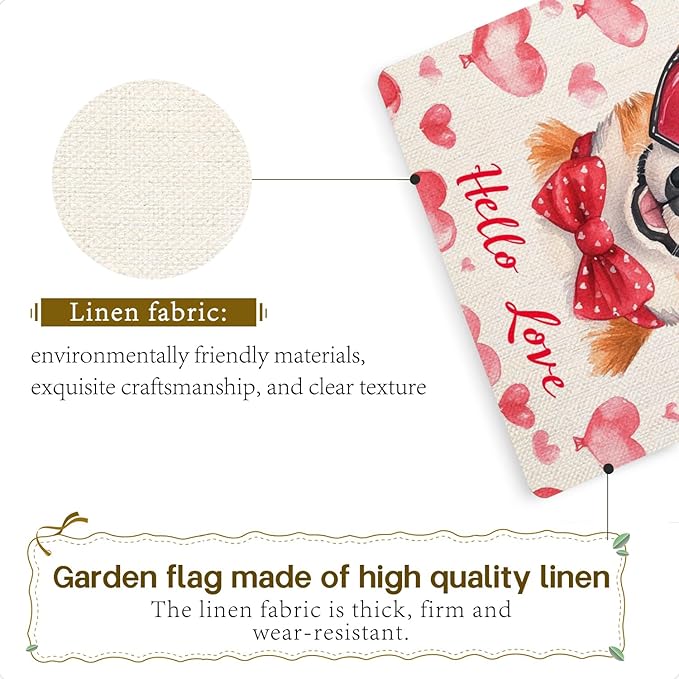 Valentine's Day Corgi Hello Love Garden Flag, House Yard Plaid Love Heart Outside Decoration, Spring Holiday Wedding Anniversary Outdoor Small Decor 12x18(12644)