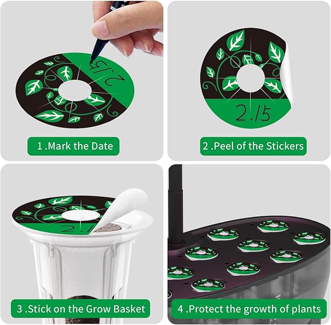 150Pcs Seed Pod Labels Stickers, PVC Hydroponics Growing System Grow Baskets Round Peel Labels for Plant Germination Growth Recording (41mm)