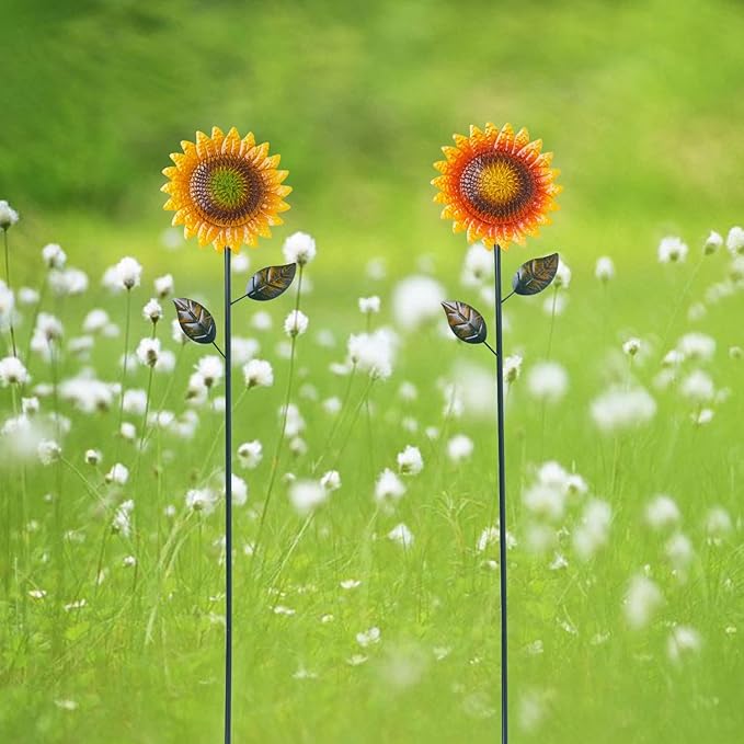 Metal Sunflower Garden Stakes Decor,2 Pack 39" Flower Garden Stake for Outdoor Home Garden Backyard Lawn Pathway Patio Sunflower Sticks Decor