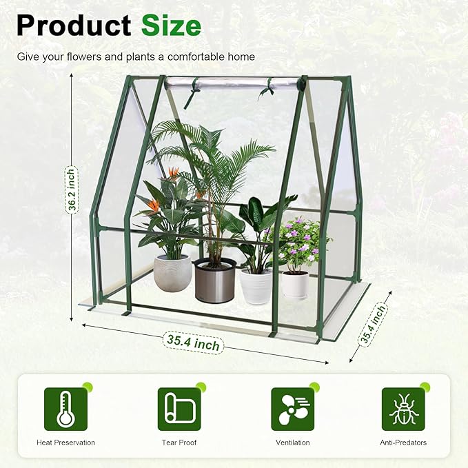 Mini Greenhouse, Portable 3x3x3ft Greenhouses for Outdoors Indoors Plants, Tabletop Small Green House with Roll-up Zipper Windows, Thickened PVC Cover for Outside