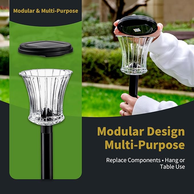 OPOIRA Glass Solar Pathway Lights Outdoor Waterproof, Decor Landscape Lighting with Modular Design, 3000K LED, Auto On/Off Solar Stake Light for Yard Garden Driveway Walkway Lawn, Warm White (6 Pack)