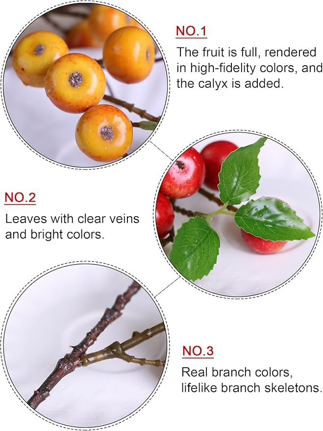 Forlaoers Real Looking 4Pcs 21.6 Inch Orange Artificial Flowers Faux Berries Stems Artificial Berry with Branches for Party Christmas Decorations Bedroom Desk Table Vase Fillers Home Decor