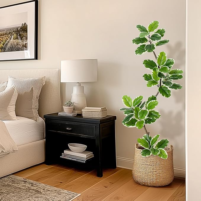 GarveeHome Fiddle Leaf Fig Tree Artificial Indoor, 5 ft Tall Faux Rubber Tree with Sphere Planter, Tall Artificial Plants with Moss for Home Decor Office Living Room
