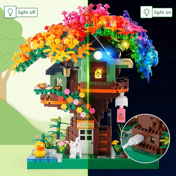 Vziimo Cherry Blossom Bonsai Tree Building Set, Ideas Rainbow Treehouse Set for Adults, 1528 PCS Mirco Bricks Collectible Creative for Teens Adults 14+