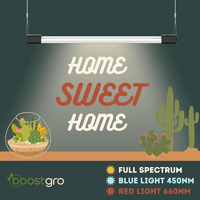 BoostGro 3FT LED Succulent Terrarium Plant Grow Light Linkable Full Spectrum Daylight with Enhanced 660nm Red and 450nm Blue LightTech Indoor Lighting Fixture (3 FT)