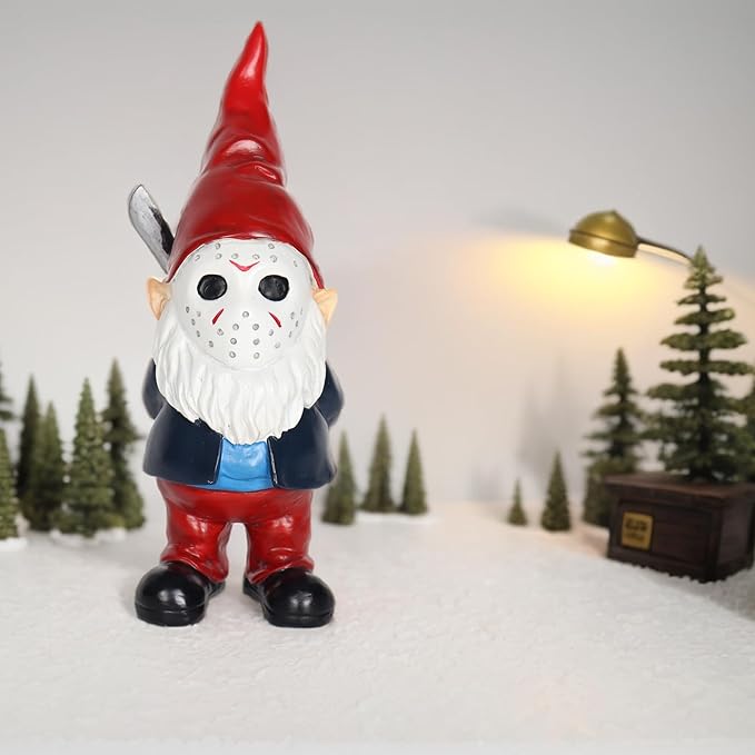 Horror Garden Gnome Statue, Gothic Outdoor Decor, Spooky Collectible for Halloween, Valentines Gifts Outdoor Decorations