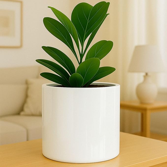 Fox & Fern Large 12 Inch Planter - Lightweight Fiberstone Glossy White Plant Pot - Drainage Plug - Large Indoor & Outdoor Floor Planter - 12 Inch Pots for Plants - Weather Resistant & UV Resistant