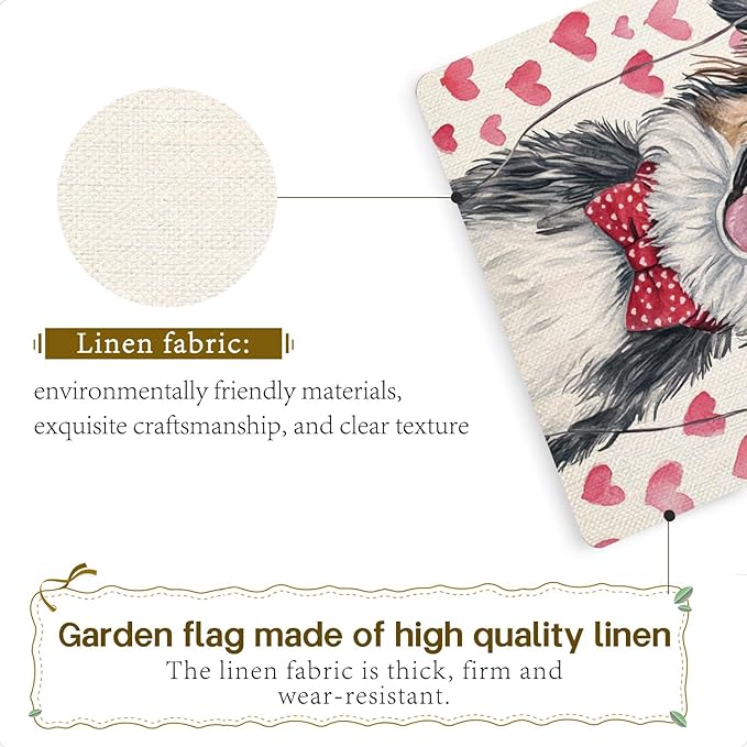 Valentine's Day Australian-Shepherd Hello Love Garden Flag, House Yard Plaid Love Heart Outside Decoration, Spring Holiday Wedding Anniversary Outdoor Small Decor 12x18(12651)