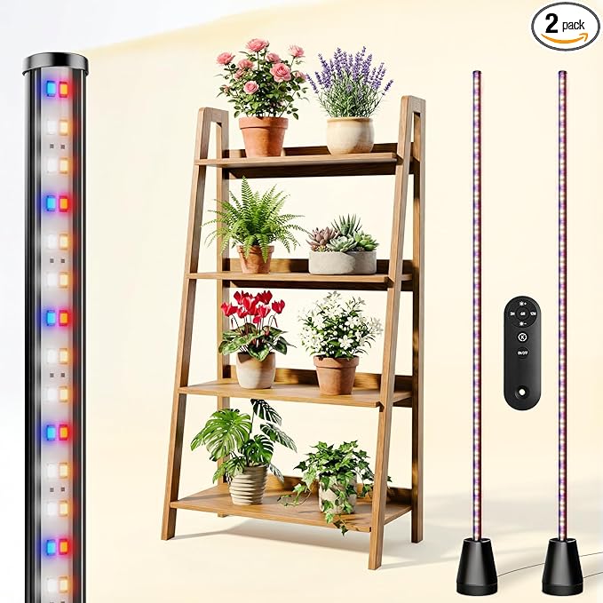 Standing Grow Light with Timer 2PC, 192 LEDs, 65 Inch Full Spectrum Vertical Plant Lamp for Indoor, 3 Light Modes, 5 Level Dimmable Floor Grow Light, Mimic Sunlight for Greenhouse/Garden