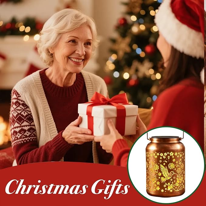 Christmas Gifts Hummingbird Solar Lanterns Outdoor Waterproof - Birthday Gifts for Women, Grandma - Hanging Solar Lights Decoration for Garden, Patio, Yard - Decor Solar Lantern for Outside, Porch