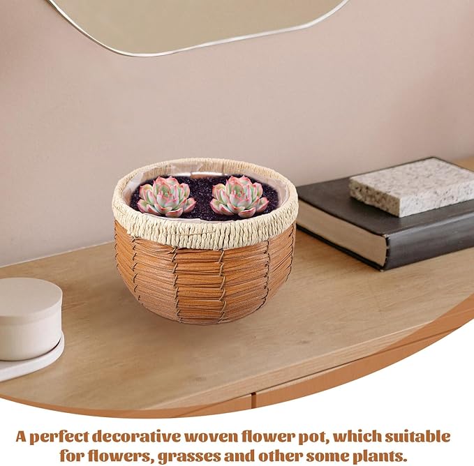 GANAZONO Indoor Flower Pots Woven Flower Basket Rattan Straw Weaving Basket Plant Pots Cover Plant Pot Container Farmhouse Planter Seagrass Planter L