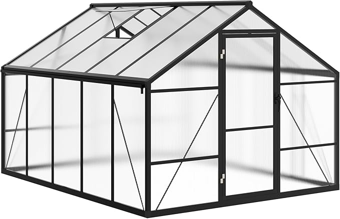 8X10 FT Outdoor Polycarbonate Greenhouse, Sturdy Aluminum Frame, Adjustable Roof Vent, Ideal for Backyard, Patio, or Garden, All-Weather Green House for Growing Plants and Vegetables