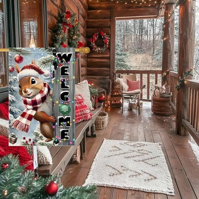 Christmas Garden Flag 28x40 inch The Nut Squirrel Welcome XMAS winter Garden Flags Yard Porch House Flag Double-Side For Home Outdoor Yard Patio Lawn Decor,Happy New Year merry Christmas banners for outside Decorations (RMQ-85, 28"X40")