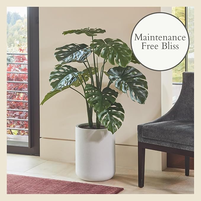 Monstera Tree, Premium Artifcial Indoor Tree Stands 4' Tall, Lifelike-Leaves & Hand Painted Trunk, Planter Pot Included