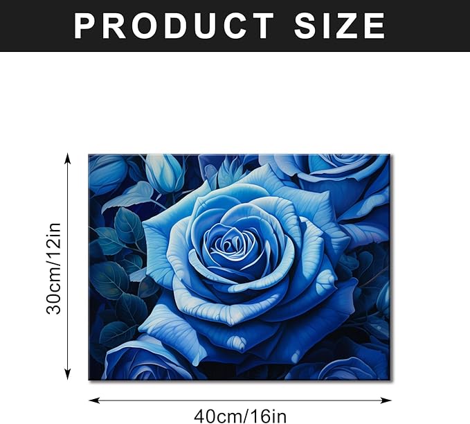 FUNHUA Blue Rose Wall Art - Blue & Black Framed Artwork for Bedroom, Kitchen, Bathroom & Wedding Decor - 12x16inches