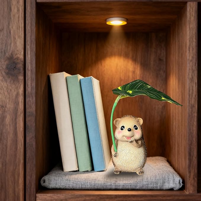 Solar Hedgehog with Light-Up Umbrella, 5.12" Garden Statue Outdoor Decor for Patio, Yard, Lawn - Gardening Gifts for Christmas, Mother's Day