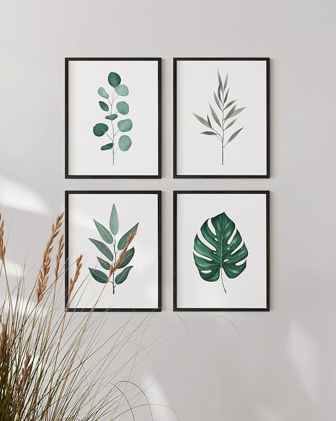 HAUS AND HUES Plant Wall Art - Green Wall Art Collection, Botanical Prints, Leaves Paintings for Minimalist Decor (8x10, UNFRAMED)