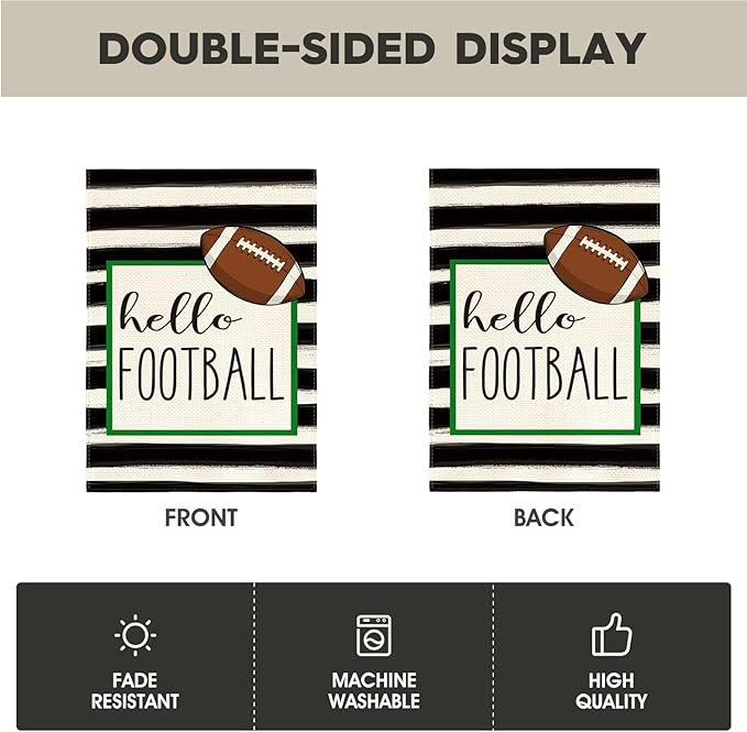 AVOIN Watercolor Stripes Hello Football Garden Flag Vertical Double Sided, Holiday Party Sports Yard Outdoor Decoration 12 x 18 Inch
