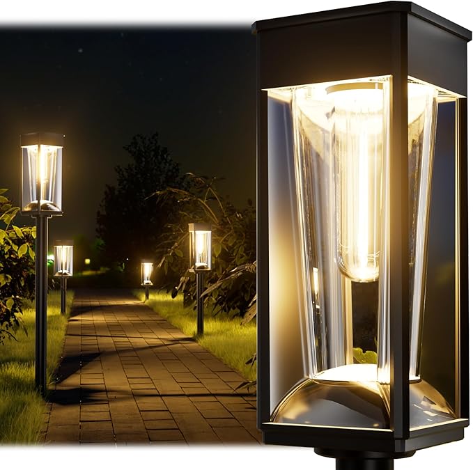 BITPOTT Solar Lights Outdoor, 2-in-1 Warm&Cool, 2 Pack Bright Solar Pathway Lights Waterproof IP65, Long Lasting Solar Path Light for Yard, Patio, Lawn, Garden, Landscape Decoration Lighting