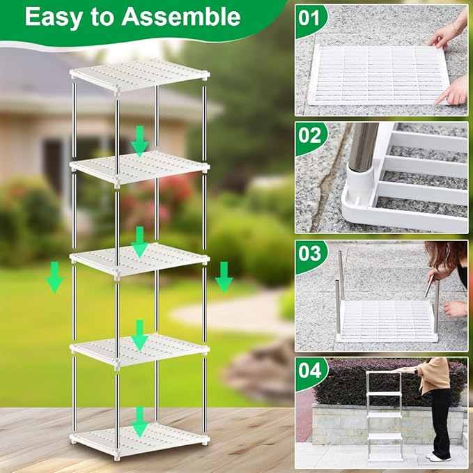 5 Layer Seed Starter Tray Plant Stand, Storage for Nursery Pot Seeding Cell Tray Container Indoor/Outdoor Plant Rack Holder (White)