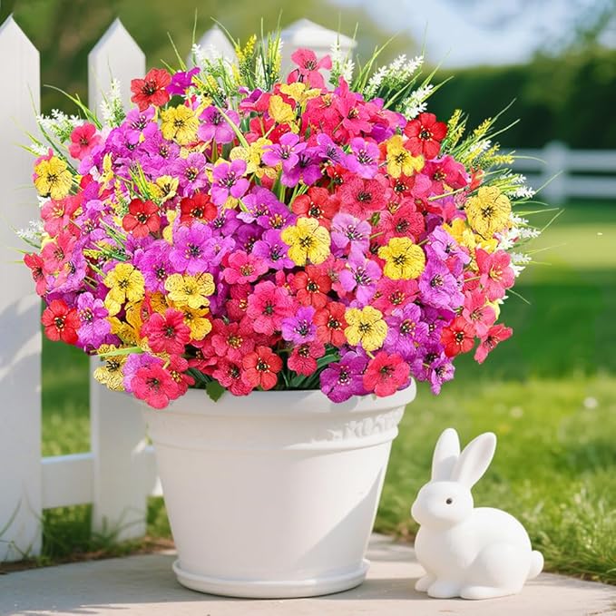 24 Bundles Realistic Fake Flowers for Outdoors, No Fade Faux Silk Flowers & Artificial Plants Lavender, for Garden Patio Porch Decor, Window Box, Hanging Basket, Planter, Grave Decorations