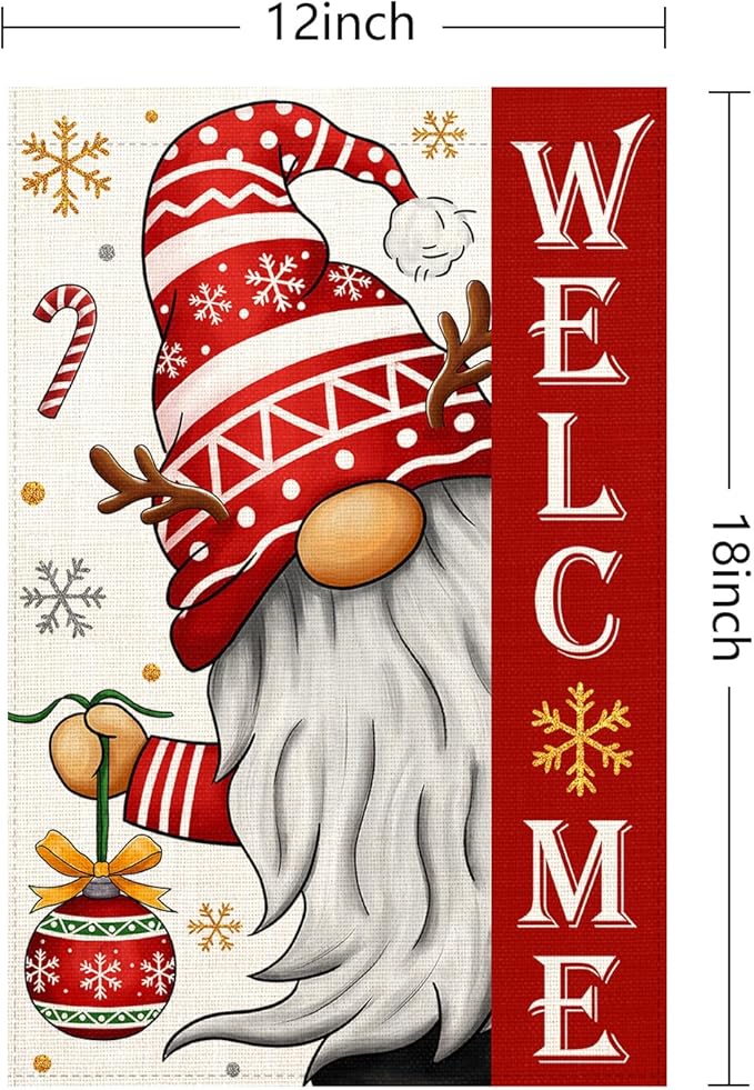 Christmas Gnomes Garden Flag 12x18 Double Sided Vertical Outdoor Flag for Outside Xmas Farmhouse Flag Winter Holiday Yard Lawn Garden Banner (Christmas Gnomes)