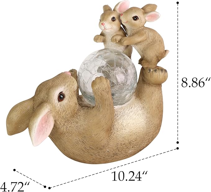 SOFFEE GARDEN Solar Bunny Lamp Playing with Ball, 10x5x9 Inch Outdoor Rabbit Decor, Whimsical Garden Statue for Lawn, Backyard & Night Landscape