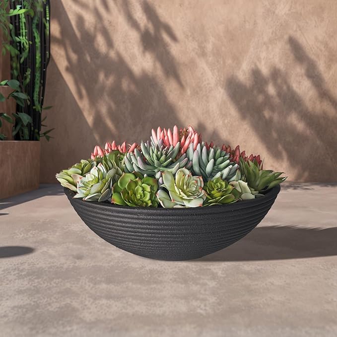 TerraDeco 18 - inch Handmade Classic Bowl - Concrete Planter (2 Packs | Concrete Composite | Ideal for Succulents, Courtyard Pillars & Staircase Corners