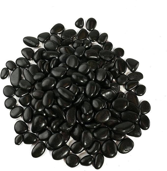12 LBS River Rocks, StoneCreek, Decorative Garden Stones for Plant Landscaping, Polished Gravel Filler Pebbles for Home Decoration, Vases, Succulents, Flower Beds and Fish Tanks (Black, Medium)