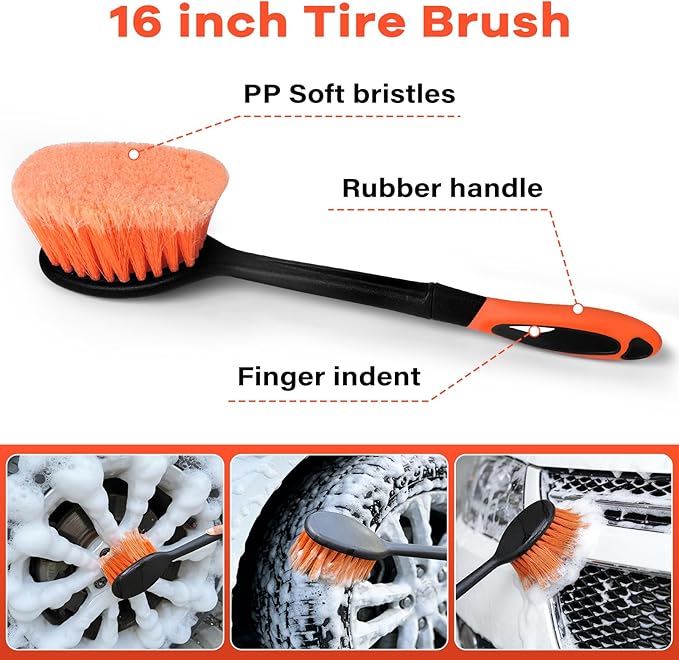 Car Wash Brush with Long Handle,144" Scratch-Free Soft Bristle Car Cleaning Kit with Extension Pole,Microfiber Clean Mop,Window Squeegee,Mitt,Wheel Brush for RV,Truck,SUV,Siding Washing