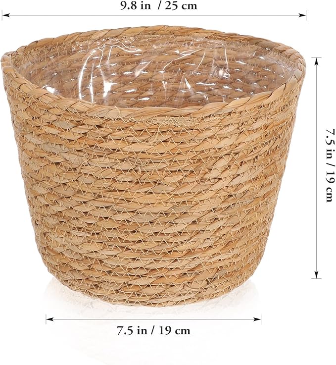 Woven Flower Basket Plant Pot with Plastic Liner Indoor Outdoor Decorative Rattan Planter for Small Plants Succulents and Home Garden
