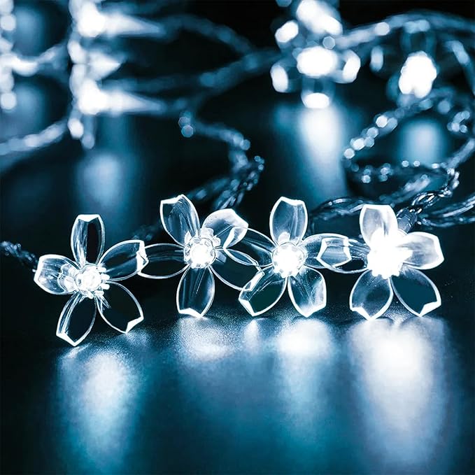 Fairy Cool White Flower String Lights, 33ft 100 LED Plug in 8 Lighting Mode Cherry Blossom Indoor Wall Ceiling Window Decorations, Aesthetic Lamp Decor for Christmas Holiday Easter Bed Room