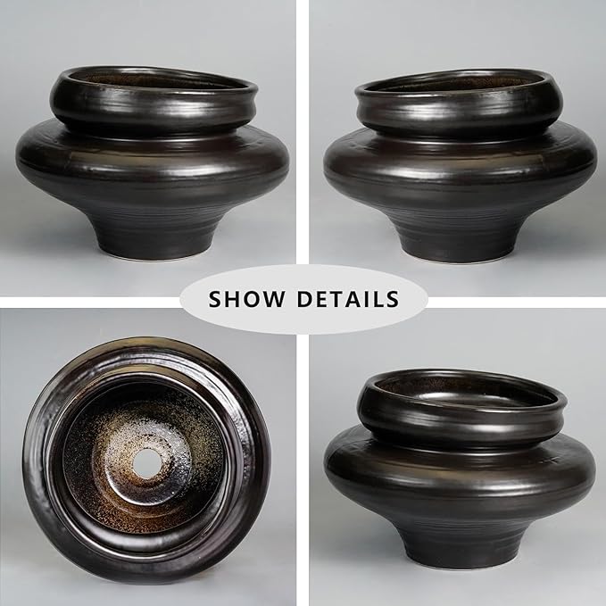 Teagas Ceramic Pots for Plants 11 Inch - Bonsai Planter for Outdoor Plants, Black Planter with Drainage Hole, Decorative Plant Pots for Home Decor, Gift for Women Men