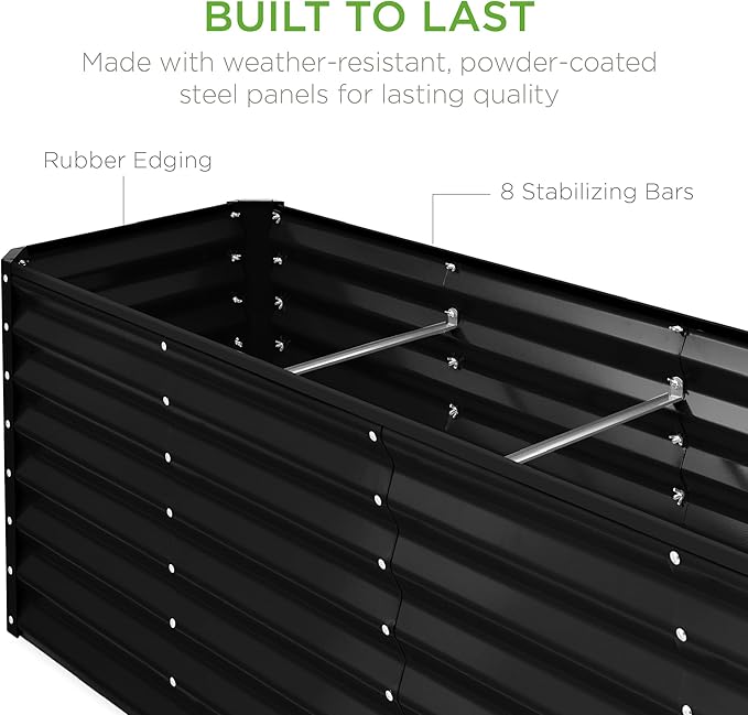 Best Choice Products 8x2x2ft Raised Outdoor Metal Garden Bed, Rectangular Planter Box for Herbs, Flowers, and Deep Root Vegetables w/ 240 Gallon Capacity - Black