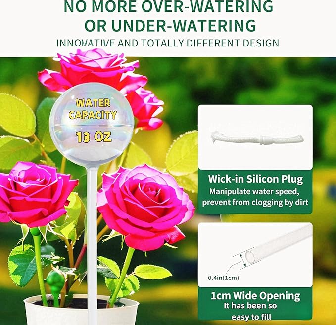 zHzHGuo 13 oz Up 2 Weeks Extra Large Watering Globes, Light Iridescent Plant Watering Globes, Water Globes for Indoor Plants, Watering Globe, 2 Pack