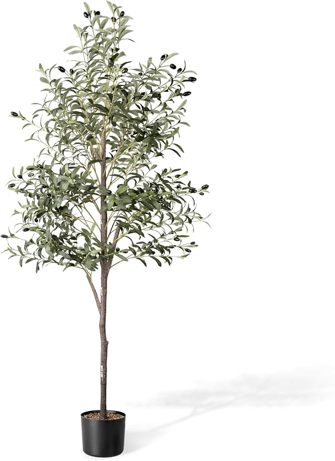 Artificial Olive Tree in Pot, 5.5 FT Tall Faux Olive Tree for Home Indoor Decor, Large Floor Plant with Textured Leaves Fruits, Realistic Wood-Grain Trunk, Fake Plant for Living Room Bedroom Office