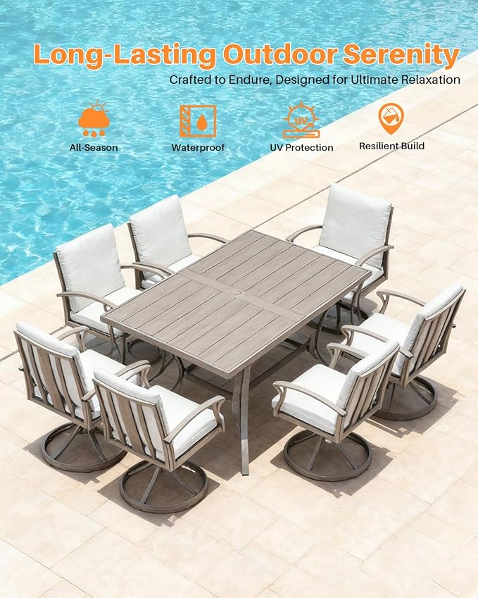 Swivel Patio Dining Chairs Set of 2, Aluminum Outdoor Swivel Rocking Dining Chairs with Cushions, Outdoor Dining Set Patio Furniture Set for Backyard, Deck, Garden, Pool, Limed Oak