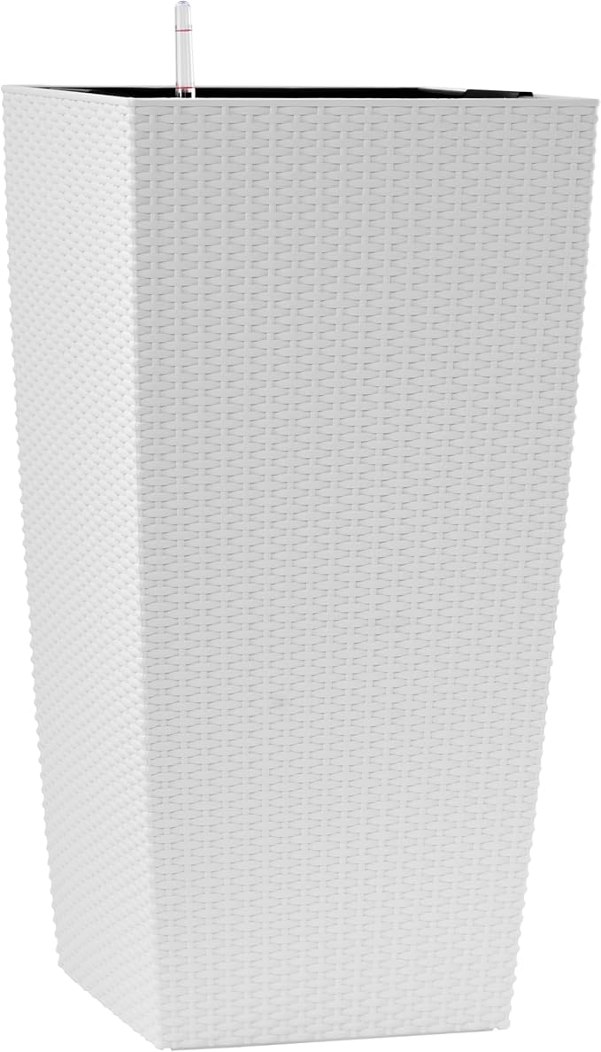 Vigo huseeo 30in Tall Planter, Self Watering Pots for Indoor/Outdoor Plants with Drain Holes, Water Level Monitor, Inner Bucket for Front Porch Patio, White Large(1 Set)