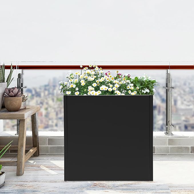DYNAMI Square Planter Box Black Steel Planter,26x26x26in Metal Planter Box Large Cube Plant Pot for Outdoor Plants,Modern Heavy Duty Flower Pot for Patio, Deck, Yard, Garden