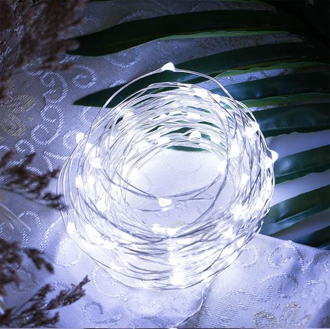 with Timer Function Battery Operated Dewdrop Led Lights,Mini Fairy Lights for Home Parties Christmas/Halloween Holiday Decoration,6 Hours on/18 Hours Off,30 LEDs,10 Feet (Cold White, 1)