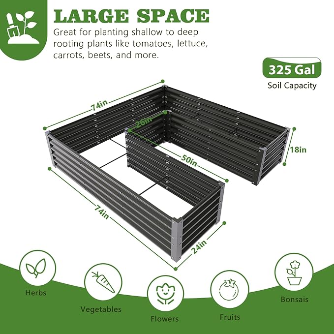 A ANLEOLIFE 2 Set U-Shaped Galvanized Raised Garden Beds Outdoor,6x6x1.5ft Large Metal Planter Box for Planting Vegetables Flowers Herb, Anti-Rust & Easy-Setup, Quartz Grey