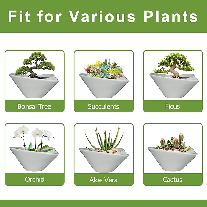 Teagas Bonsai Pots 13 Inch - Ceramic Succulent Pots with Drainage Hole Decorative Plant Pot Indoor Large Outdoor Planter Modern Flower Pot for Home Garden Office Room Decor Gray
