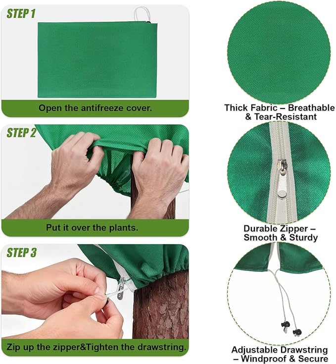 5Pcs Plant Frost Protection Covers 47.2x70.9 Inches – Reusable Breathable Freeze Blankets with Drawstring, Waterproof Non-Woven Fabric Frost Cloth for Winter Plant, Shrub, Tree, and Garden Protection