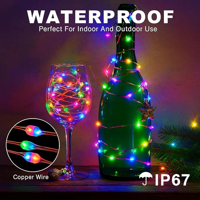 Fairy Lights 66ft 200 LED USB Twinkle String Light Plug in Silver Wire Lights with Remote and Timer 8 Modes Outdoor Waterproof Starry Lights DIY Party Wedding Christmas Decoration（Multicolor）