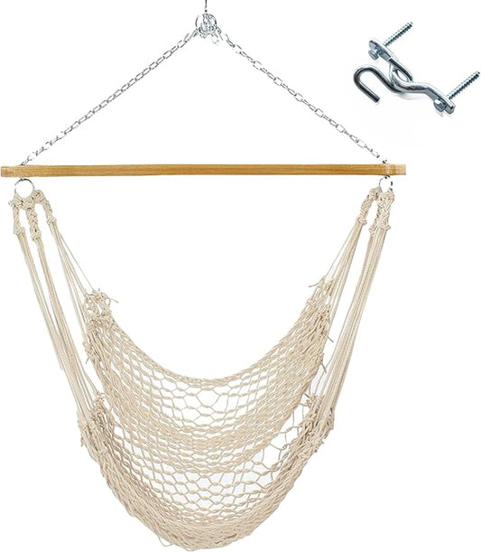 Orginal Pawleys Island S-105 Single Cotton Rope Swing with Oak Spreader Bar, Handcrafted in The USA, for Indoor or Outdoor Use, Size 3 ft. 4 in., 350 Pound Weight Capacity, Natural