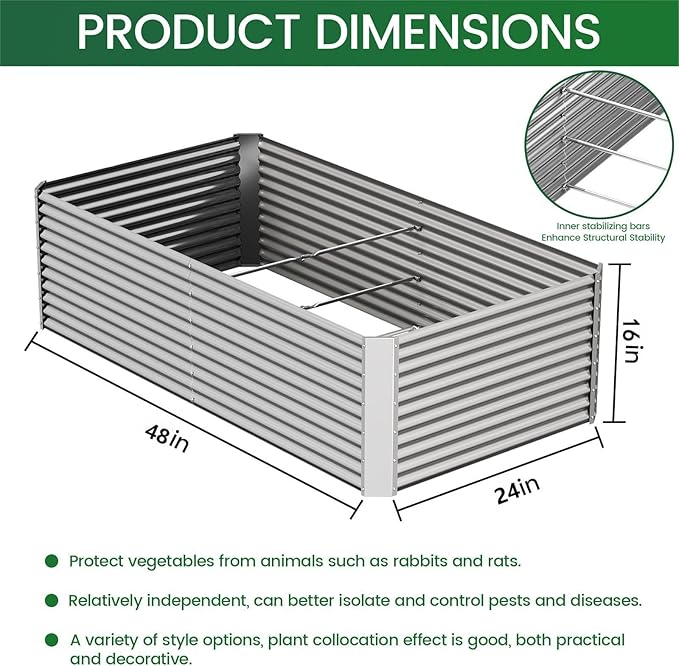 FRIZIONE 3pcs Tall 4x2ft Galvanized Raised Garden Bed Outdoor,Above Ground Garden Bed for Vegetable,Metal Raised Beds for Flower,Steel Raised Beds for Gardening
