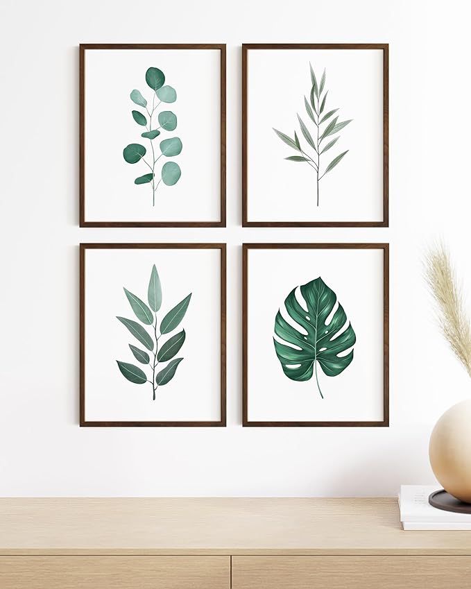 HAUS AND HUES Green Plant Art Print Set of 4-16x20 - Walnut Framed