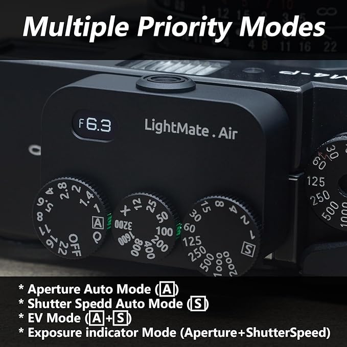 LightMate AirPro Light Meter Photography, 35° Wide-Angle Reflective Digital Exposure Meter, Rechargeable 20H Battery Life, 3 Dials Retro Exposure Indicator, for Leica & Other Film Cameras, Black Metal
