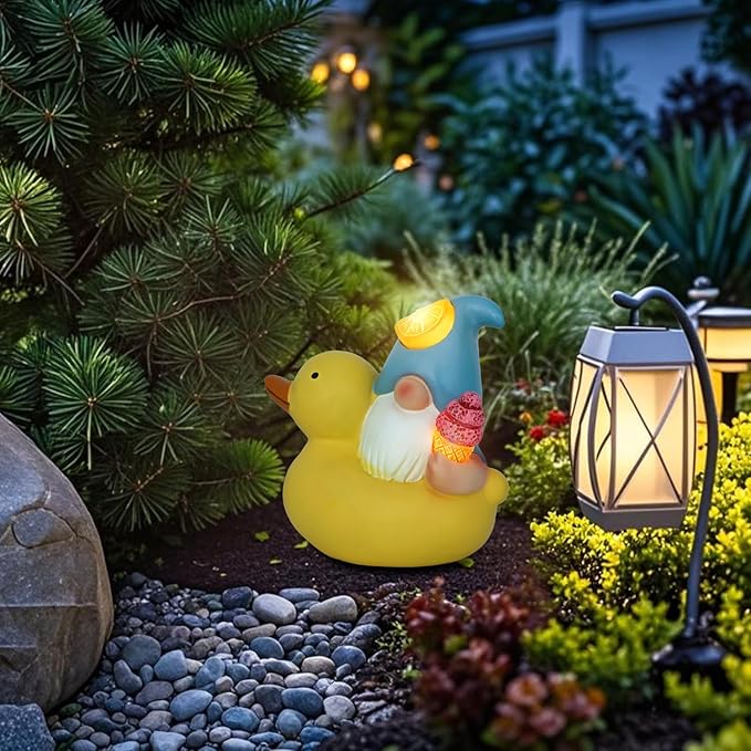 Solar Gnome Garden Decor Statue,Outdoor Funny Solar Light Decoration for Outside Yard Patio Front Porch Balcony Home - Unique Housewarming Gifts (Yellow Duck)