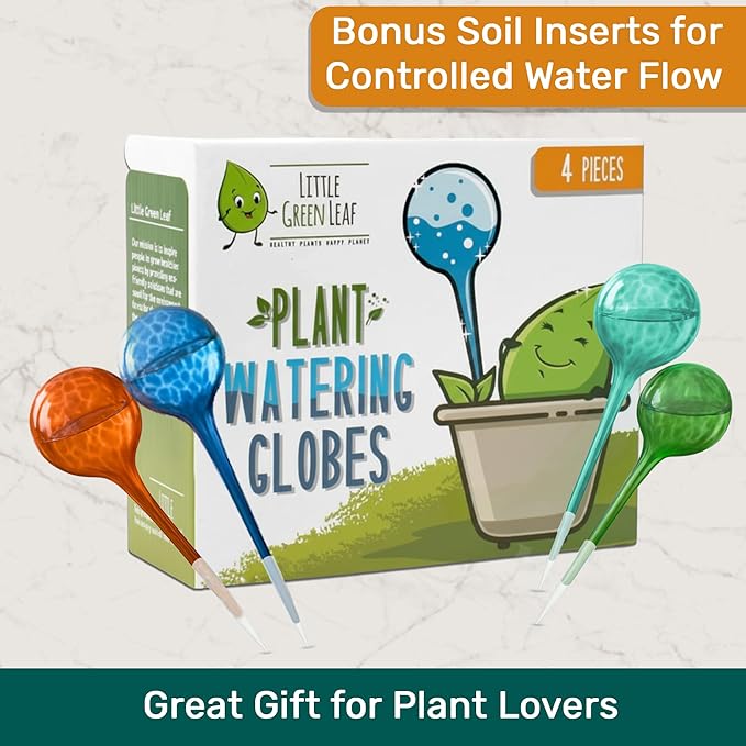 Little Green Leaf LGL Plant Watering Globes - Automatic Self Watering Globes. Decorative Self Watering Planter Inserts. Self Watering Spikes to Support Plant Health. 4 Pack x 100ml.